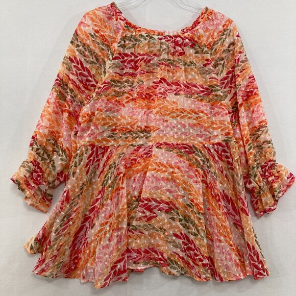 New Cato Large Orange Pink Swiss Dot Ruffle Baby-doll Romantic Feminine Blouse - Picture 11 of 12